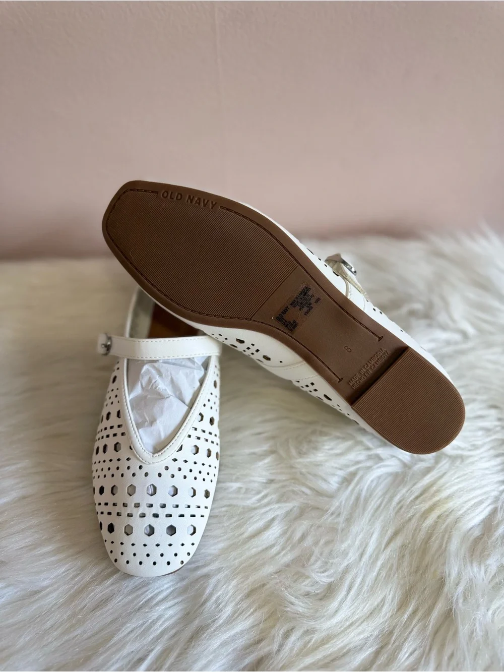 Women’s White Perforated Mary Jane Flats